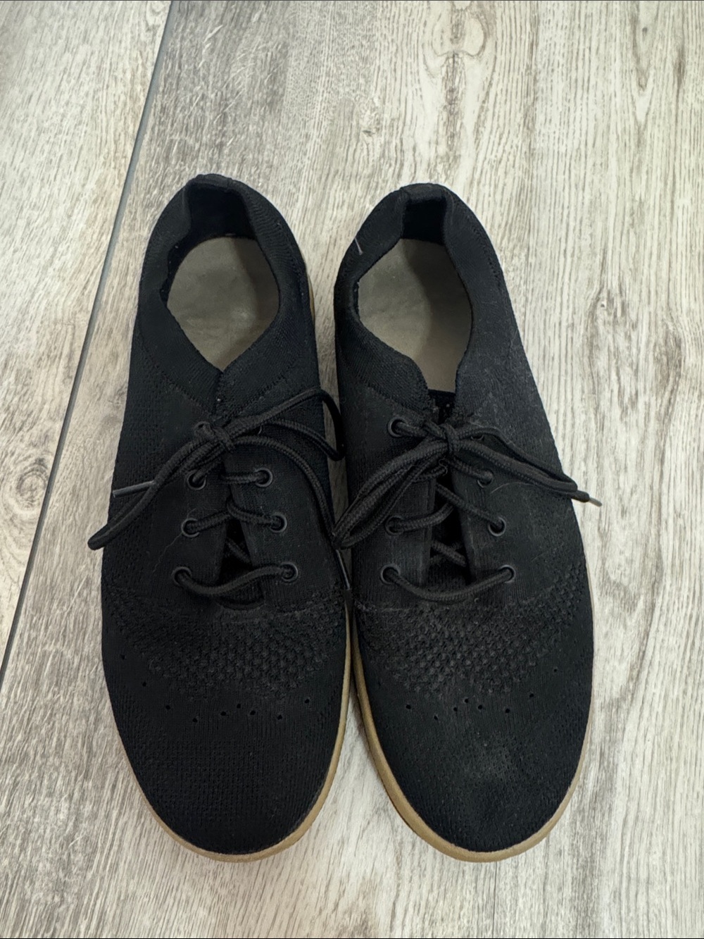 George Black Knit Lace-Up Oxfords with Tan Sole